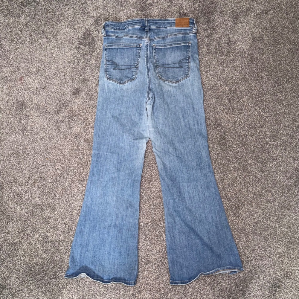 American Eagle Womens Next Level Stretch High-Rise Flare Light Wash Denim Jeans - Picture 10 of 12